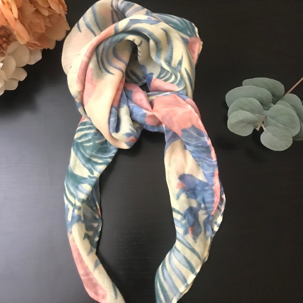 Multi-color Pastel Tropical Print Silky Scarf